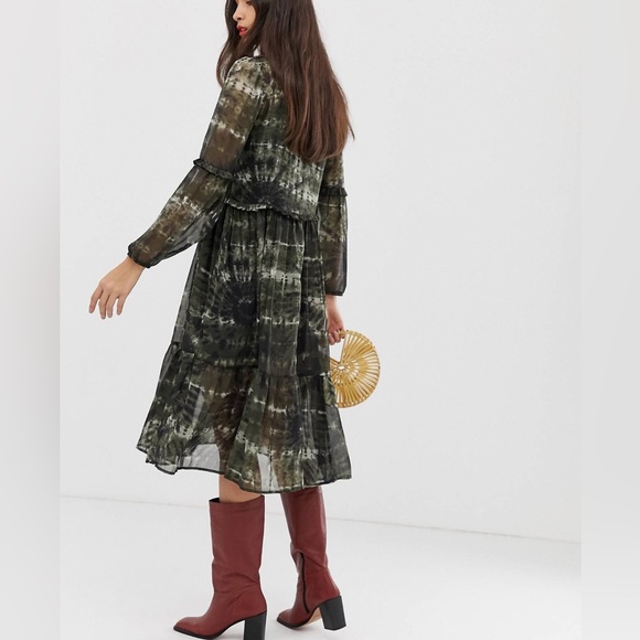 STRADIVARIUS | tie dye flowy chiffon midi dress - Picture 2 of 5